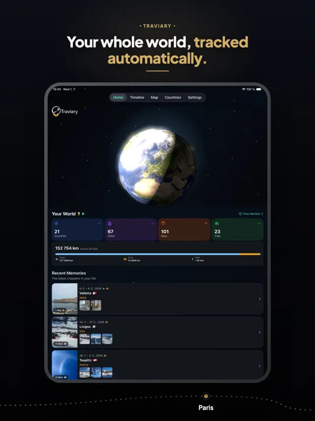 Traviary home on iPad — your world at a glance