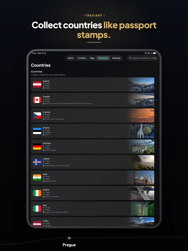 Countries you've visited, on iPad