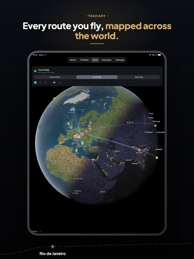 Travel routes on iPad