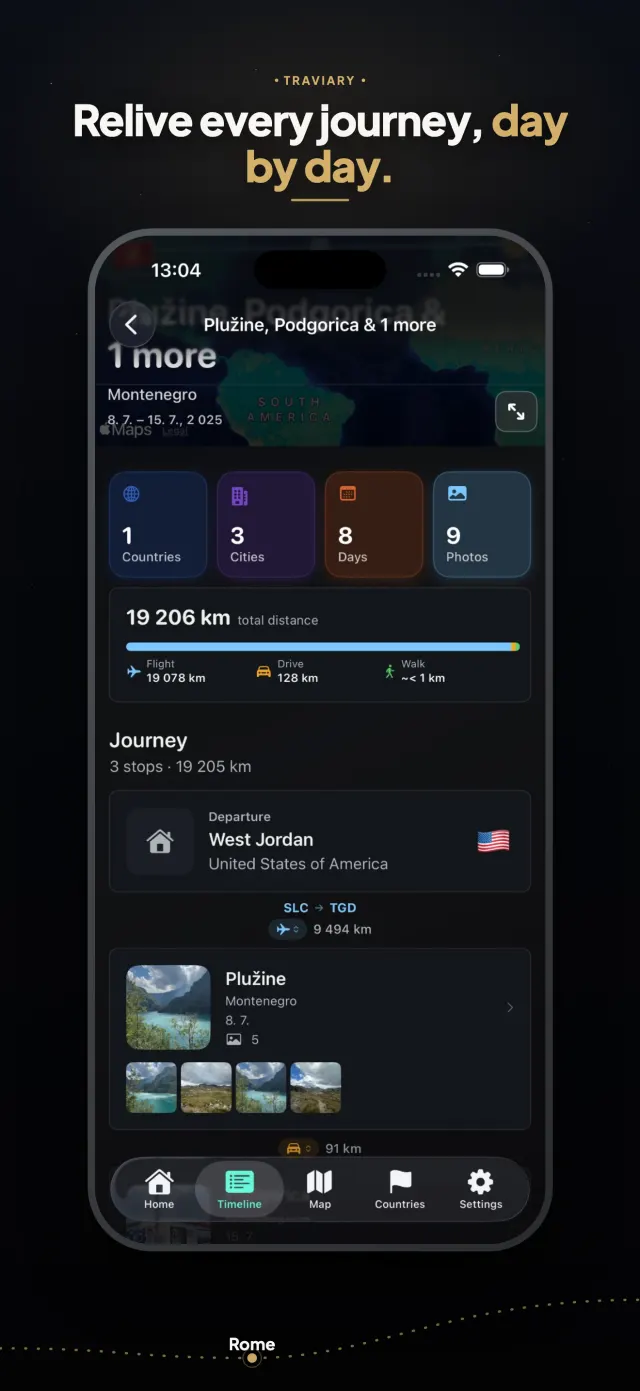 Relive every journey day by day, with routes and distance